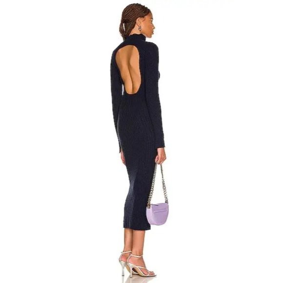 NWT ACNE STUDIOS KENNICE RIBBED BOULCE LONG SLEEVE RIBBED MIDI DRESS  US SZ M - Picture 2 of 12